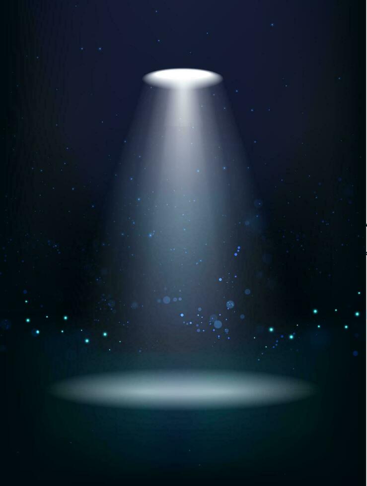 3d realista vetor luz efeito. iluminado Holofote a partir de luminária em Sombrio fundo com Magia brilho.