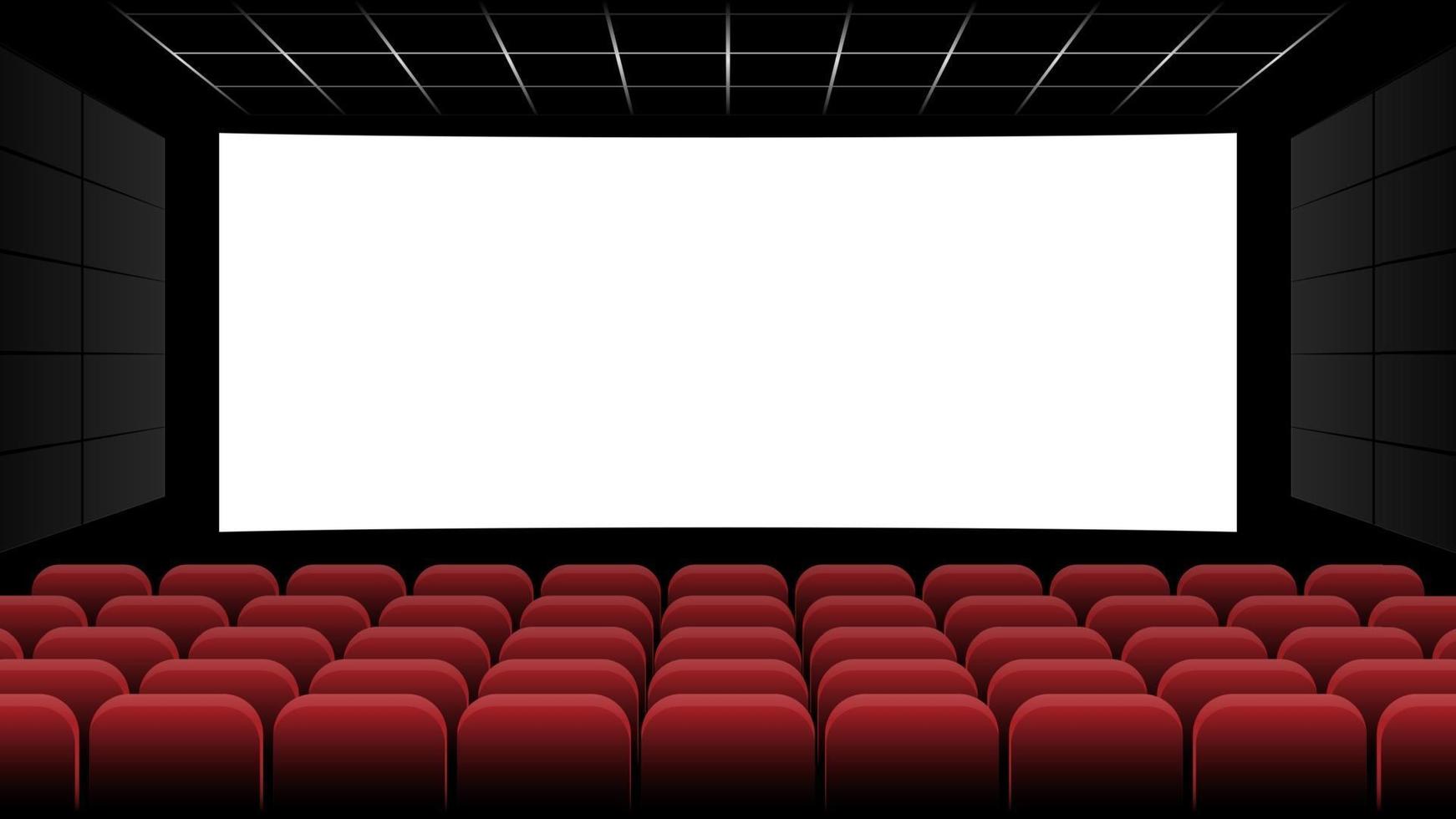 cinema sala de cinema com tela em branco e assentos vermelhos, ilustração vetorial vetor