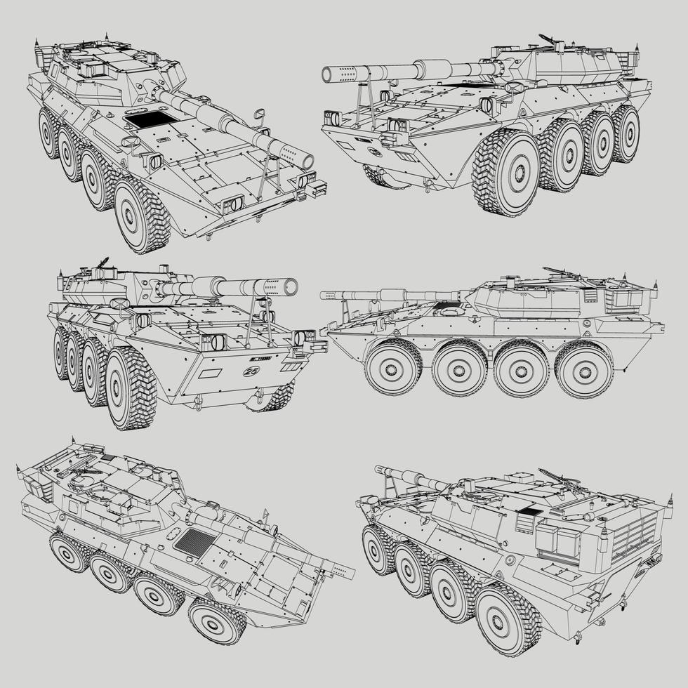 Lineart de tanques militares vetor