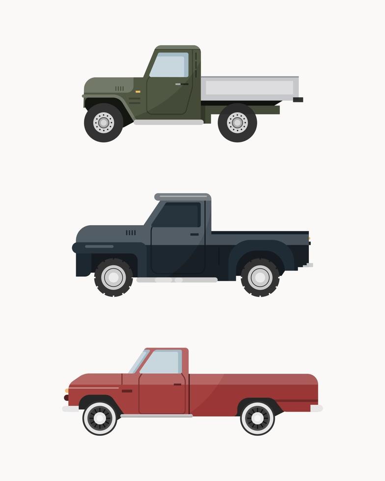 caminhonetes vintage. conjunto de ilustração vetorial de caminhonetes. vetor