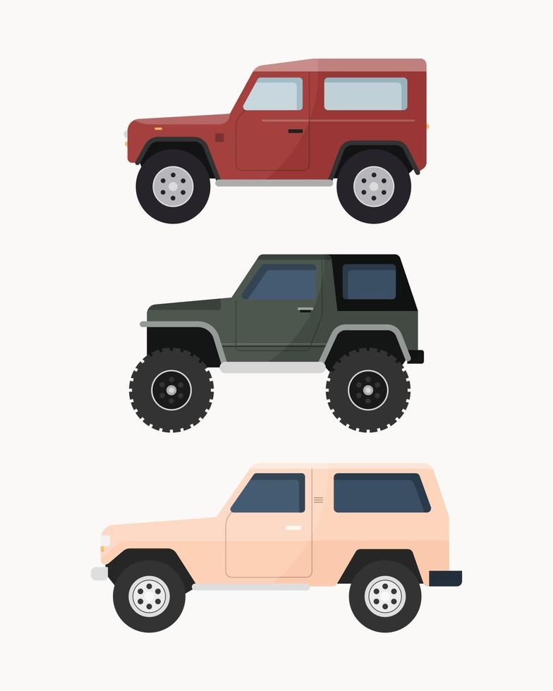 conjunto de carros suv off-road. ilustração em vetor veículos off-road.