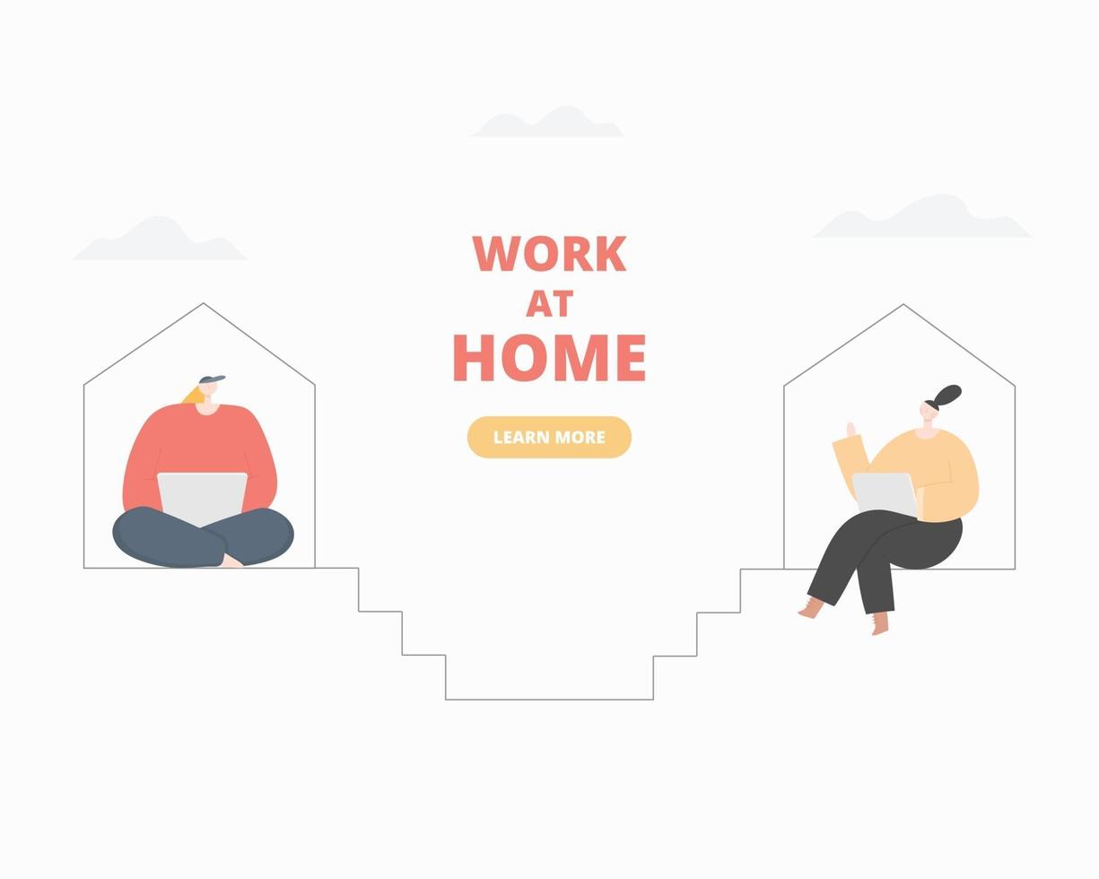 mulheres que trabalham no laptop em casa. mulher freelancer, designer trabalhando em casa. trabalhar a partir do conceito de casa. ilustração em vetor estilo simples.