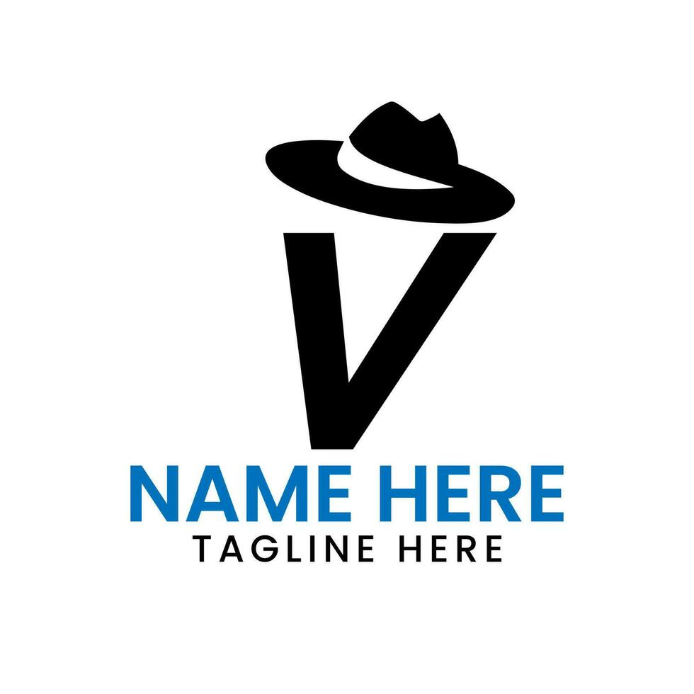 carta v cavalheiros chapéu logotipo Projeto conceito com vaqueiro chapéu ícone modelo vetor