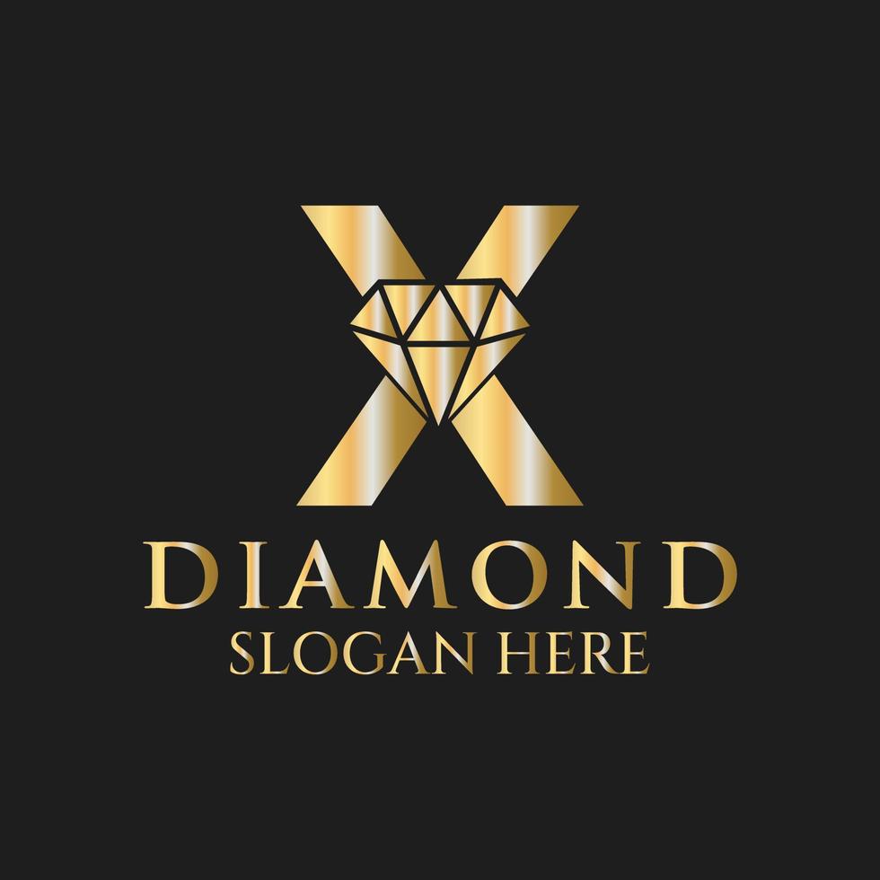 carta x diamante logotipo Projeto. joalheria logotipo com diamante ícone vetor modelo