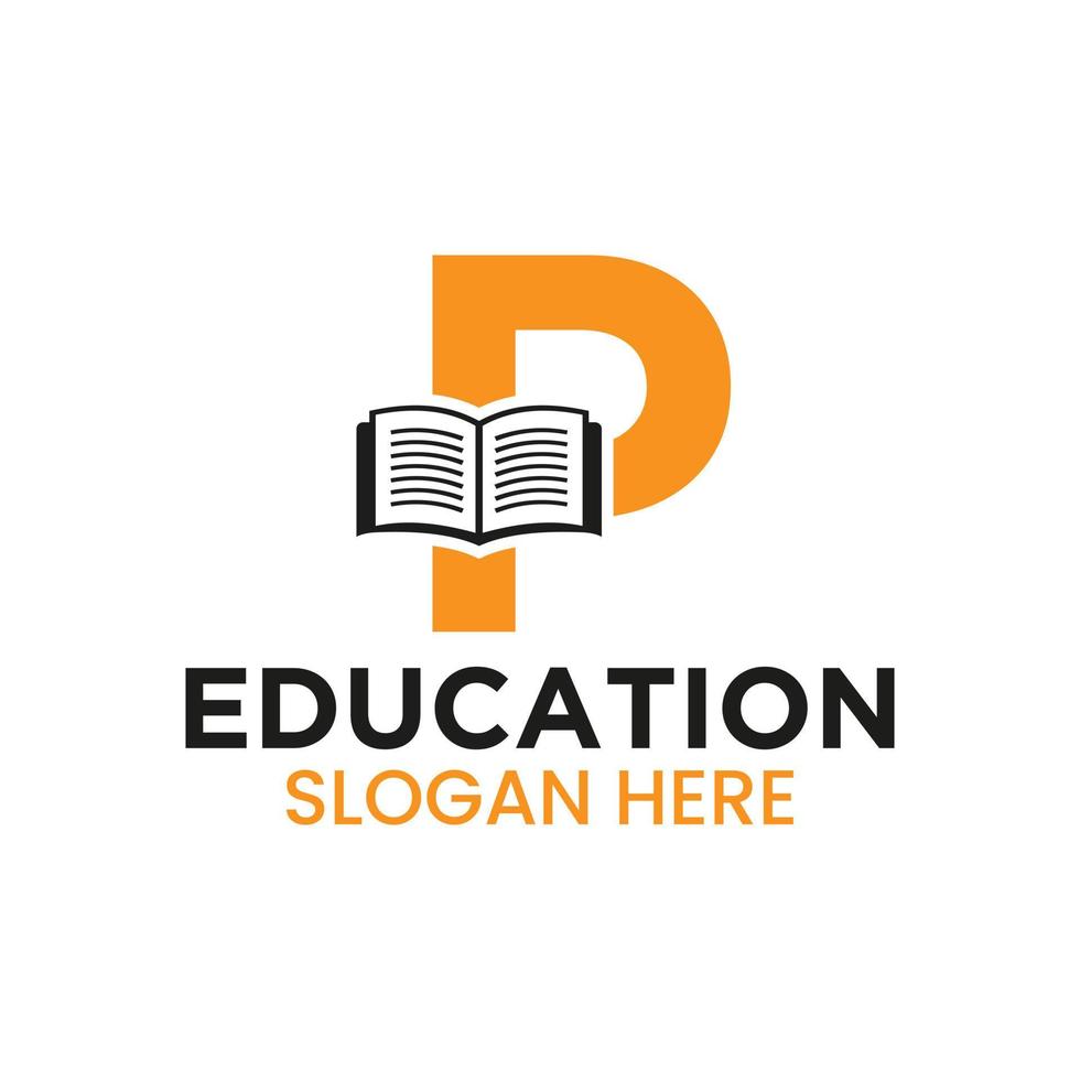 carta p Educação logotipo conceito com aberto livro ícone modelo vetor