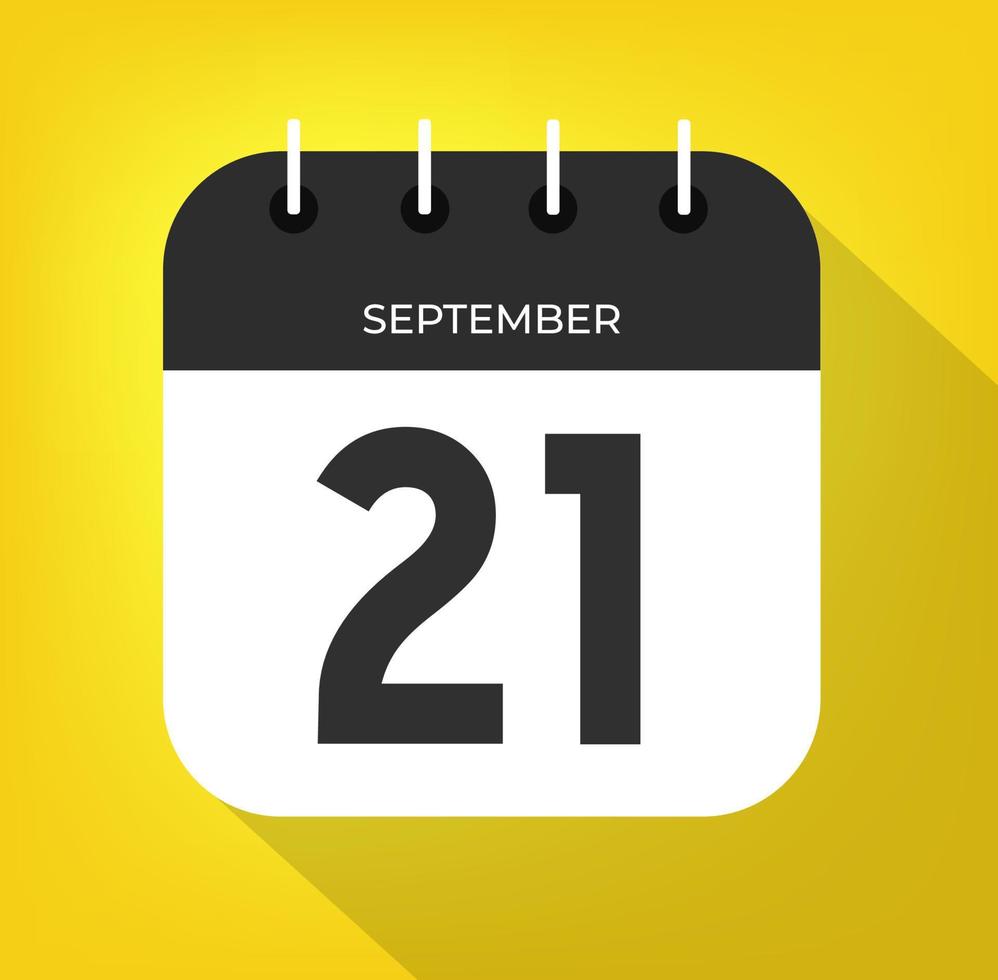 setembro dia 21. número vinte e um uma branco papel com Preto cor fronteira em uma amarelo fundo vetor. vetor