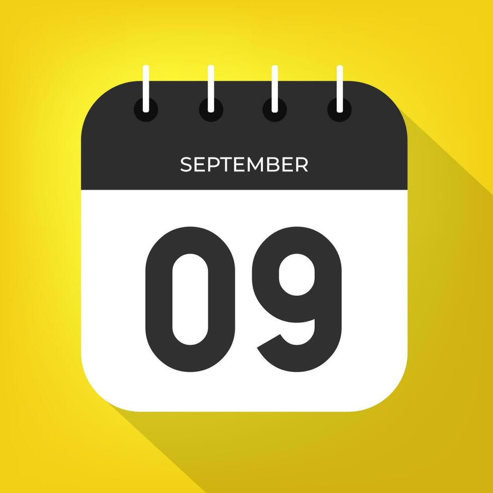 setembro dia 9. número nove em uma branco papel com Preto cor fronteira em uma amarelo fundo vetor. vetor