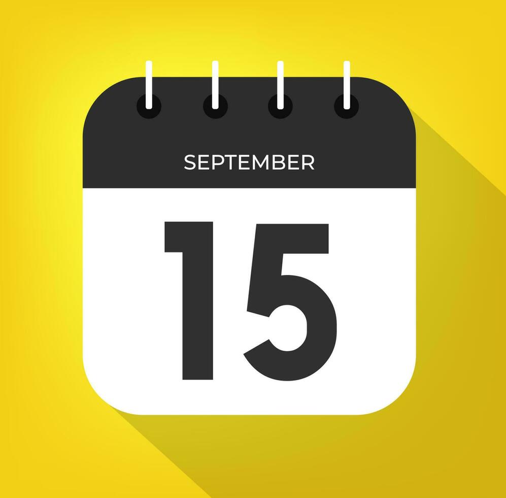 setembro dia 15. número quinze em uma branco papel com Preto cor fronteira em uma amarelo fundo vetor. vetor
