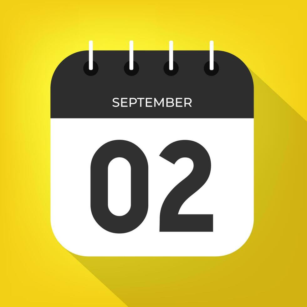 setembro dia 2. número dois em uma branco papel com Preto cor fronteira em uma amarelo fundo vetor. vetor