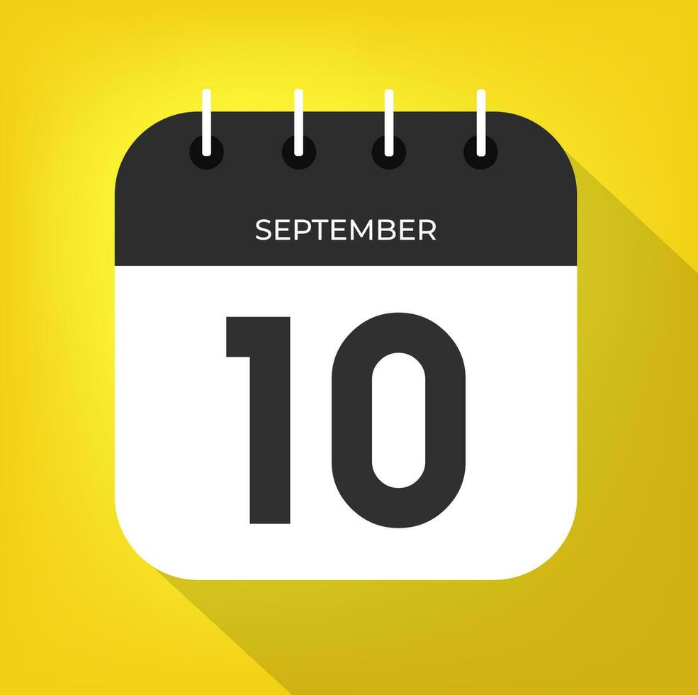 setembro dia 10. número dez em uma branco papel com Preto cor fronteira em uma amarelo fundo vetor. vetor