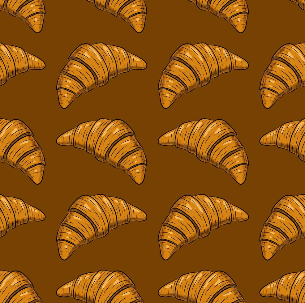 Castanho desatado vetor fundo com fresco delicioso croissants