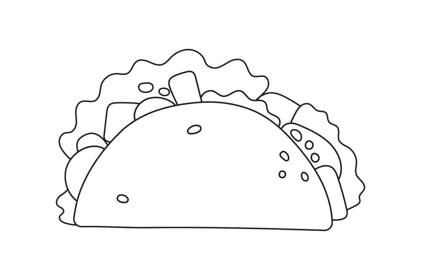 taco mexicano de fast food com carne, vegetais e tortilla. ilustração vetorial em estilo simples. vetor