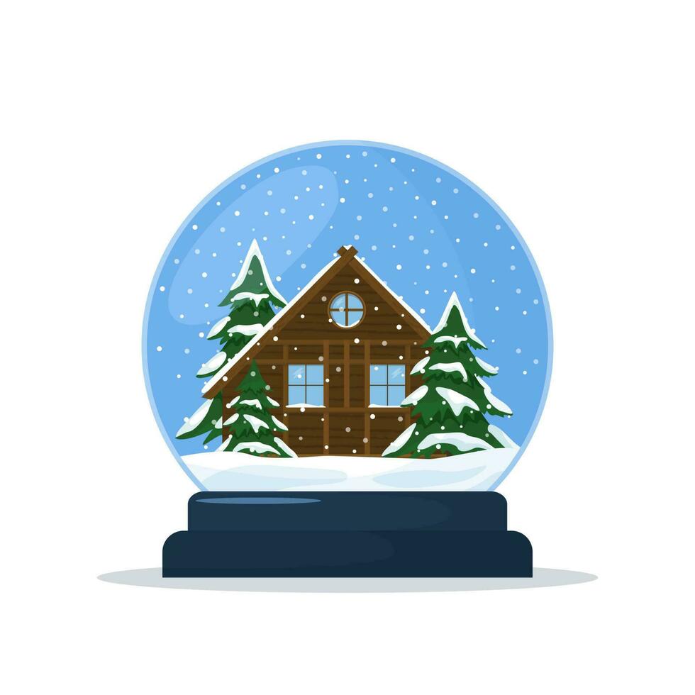 cristal neve globo com floco de neve. cristal vidro bola com madeira casa isolado dentro branco fundo. vetor ilustração