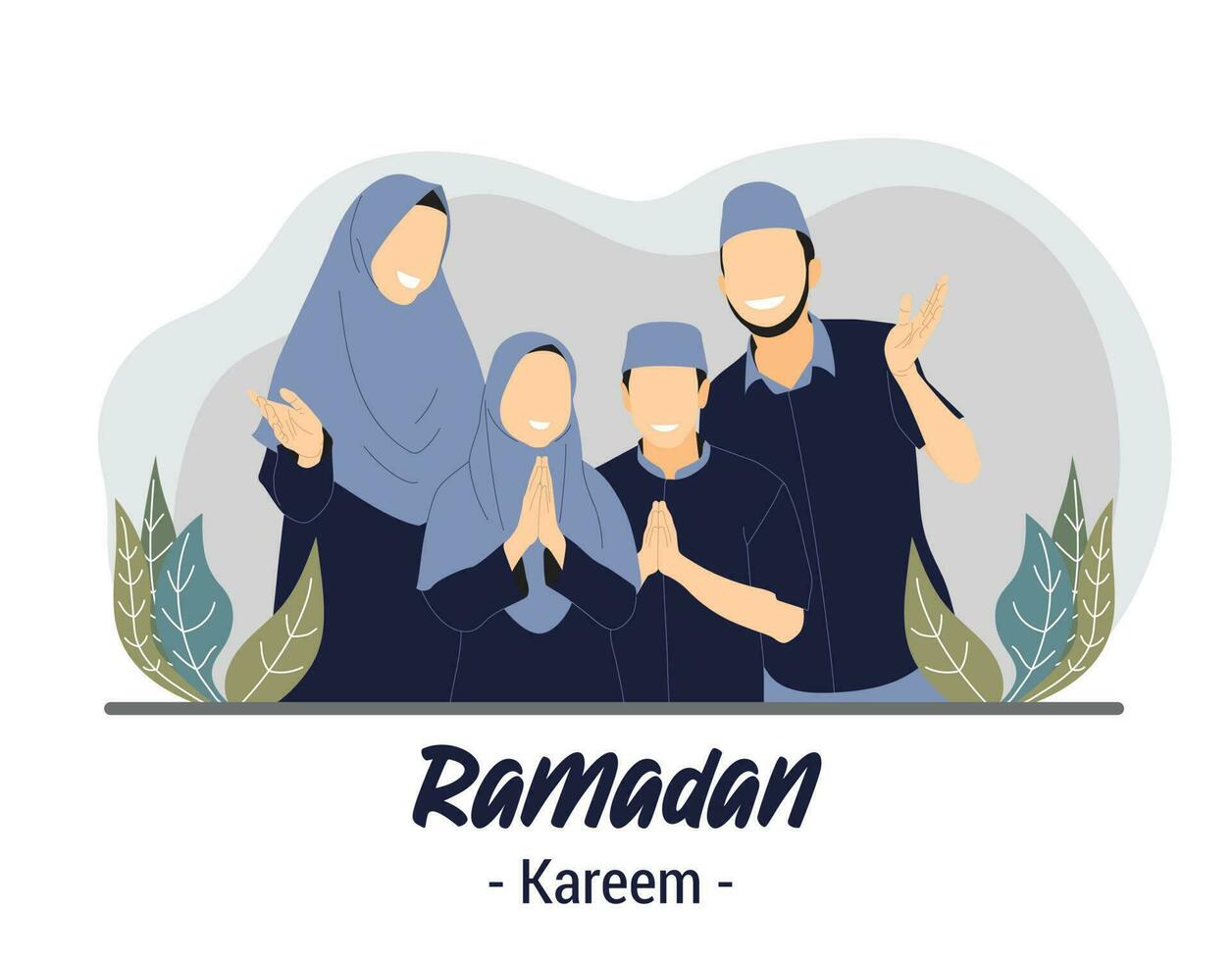 muçulmano família cumprimento Ramadhan eid al fitr vetor