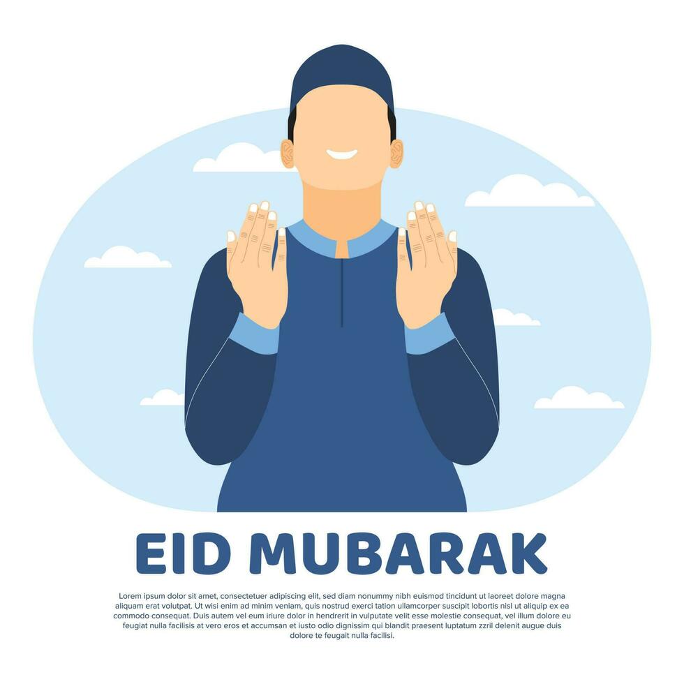 muçulmano homem Rezar desejando feliz eid al fitr vetor