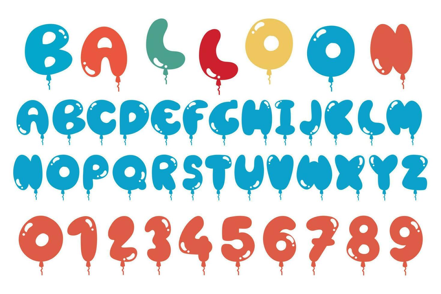 colorida capital cartas e números alfabeto balão Projeto vetor e ilustração