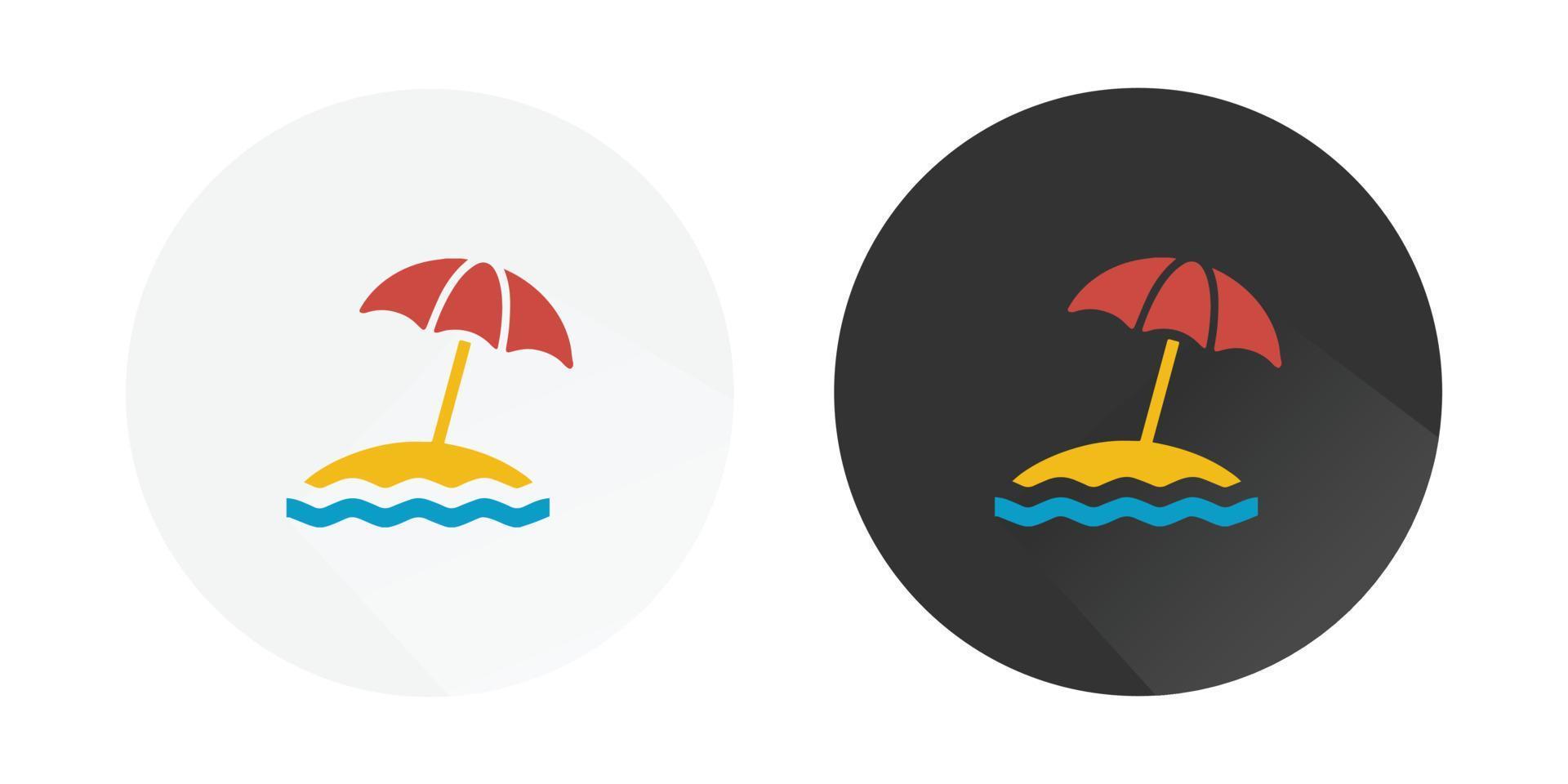 de praia guarda-chuva ícone, turismo ícone, ilha com praia, guarda-chuva, oceano e brilho do sol ícone, de praia logotipo colorida vetor ícones