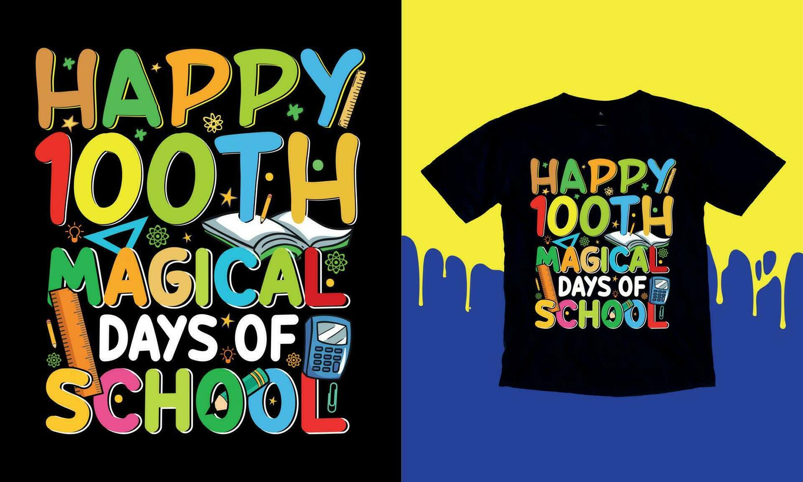 100 dias do escola 100 dias do mágico, camiseta Projeto vetor para impressão em demanda, tipografia t camisa Projeto
