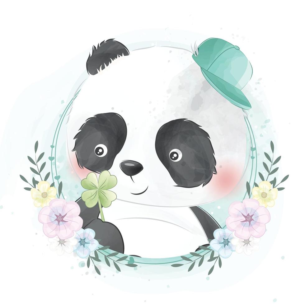 urso fofo com ilustração floral vetor