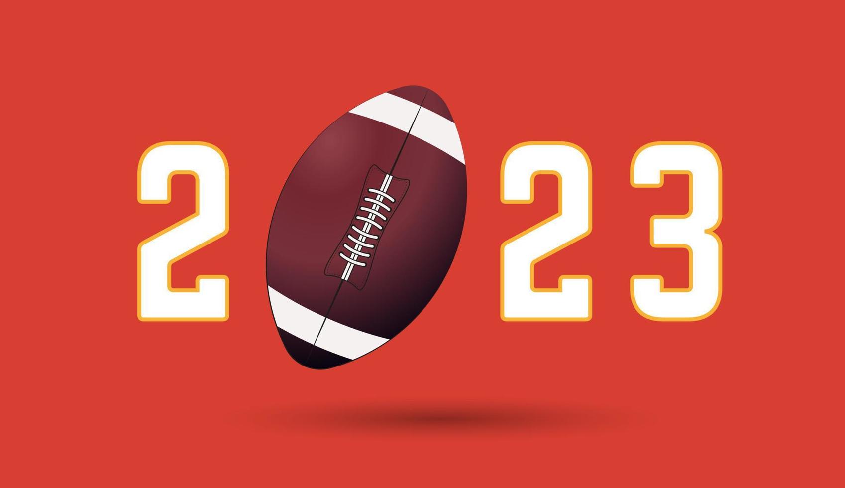 2023 do americano futebol corresponder, uma futebol bola em ano cartas, para Esportes conceitos, bandeira, poster. vetor ilustração