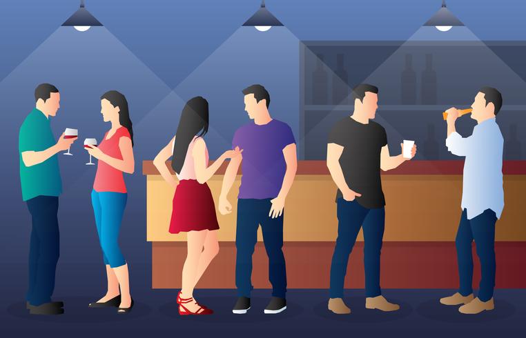 Ilustração de recorte de pessoas bebendo em um bar ocupado na noite vetor