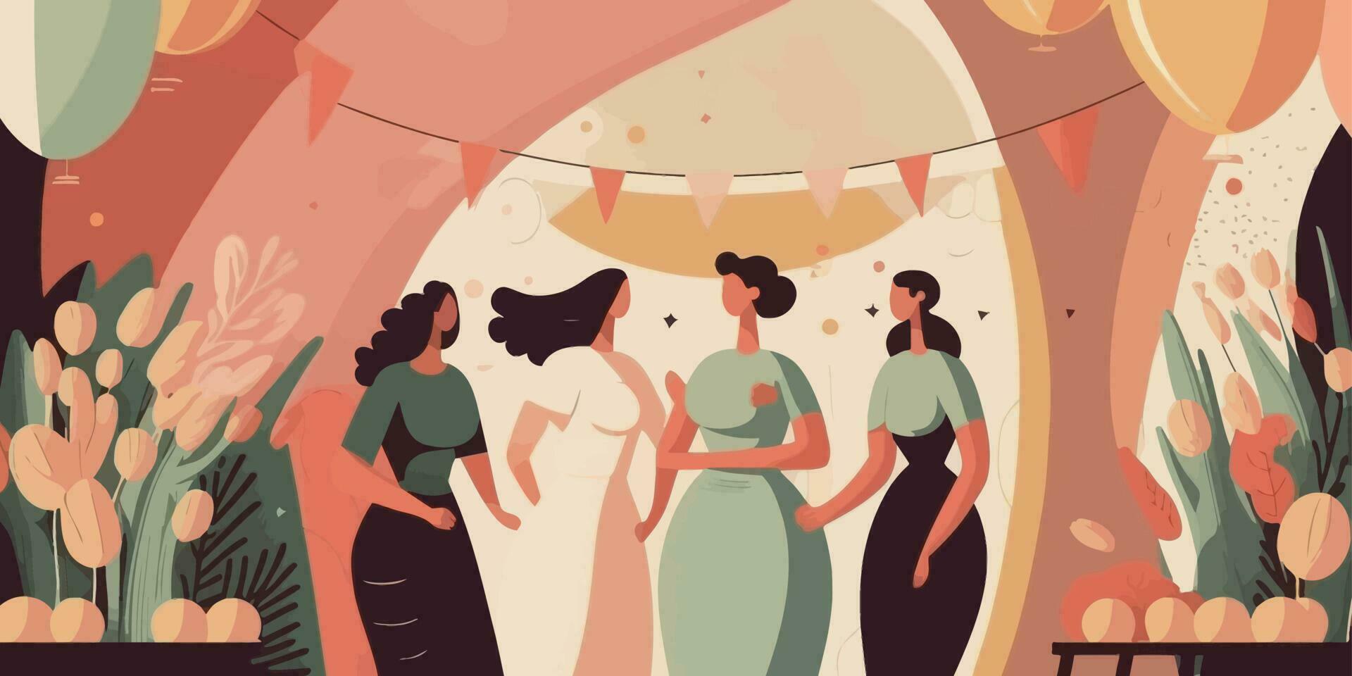 internacional mulheres dia desenho animado cena estilo vetor