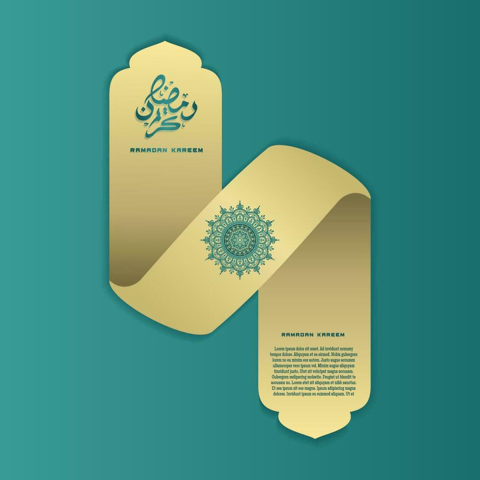saudação islâmica cartão ramadan kareem fundo quadrado design de cor ouro preto para festa islâmica vetor