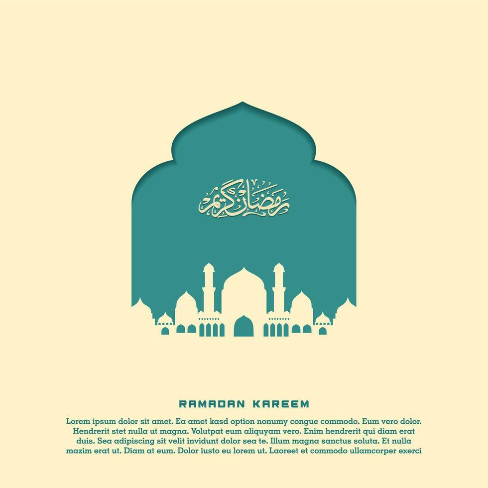 saudação islâmica cartão ramadan kareem fundo quadrado design de cor ouro verde para festa islâmica vetor