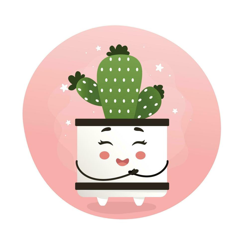 fofa kawaii planta de casa, kawaii cactos, uma cacto dentro uma Panela, planta de casa, casa jardim, jardinagem, plantar amante, planta de casa fazer compras conceito, estufa vetor