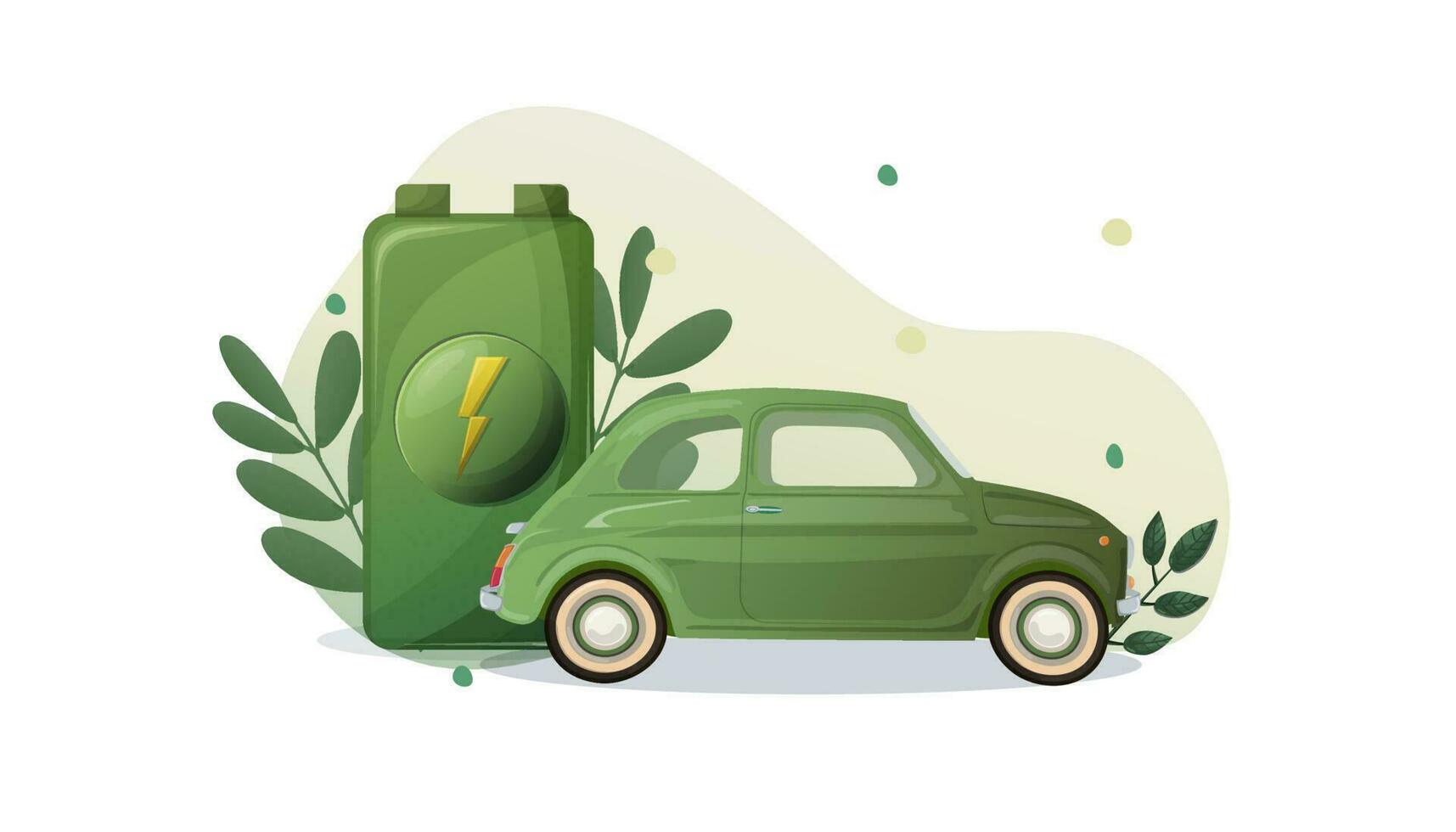 verde energia ilustração. elétrico carro perto cobrando estação. renovável energia conceito. vetor ilustração.