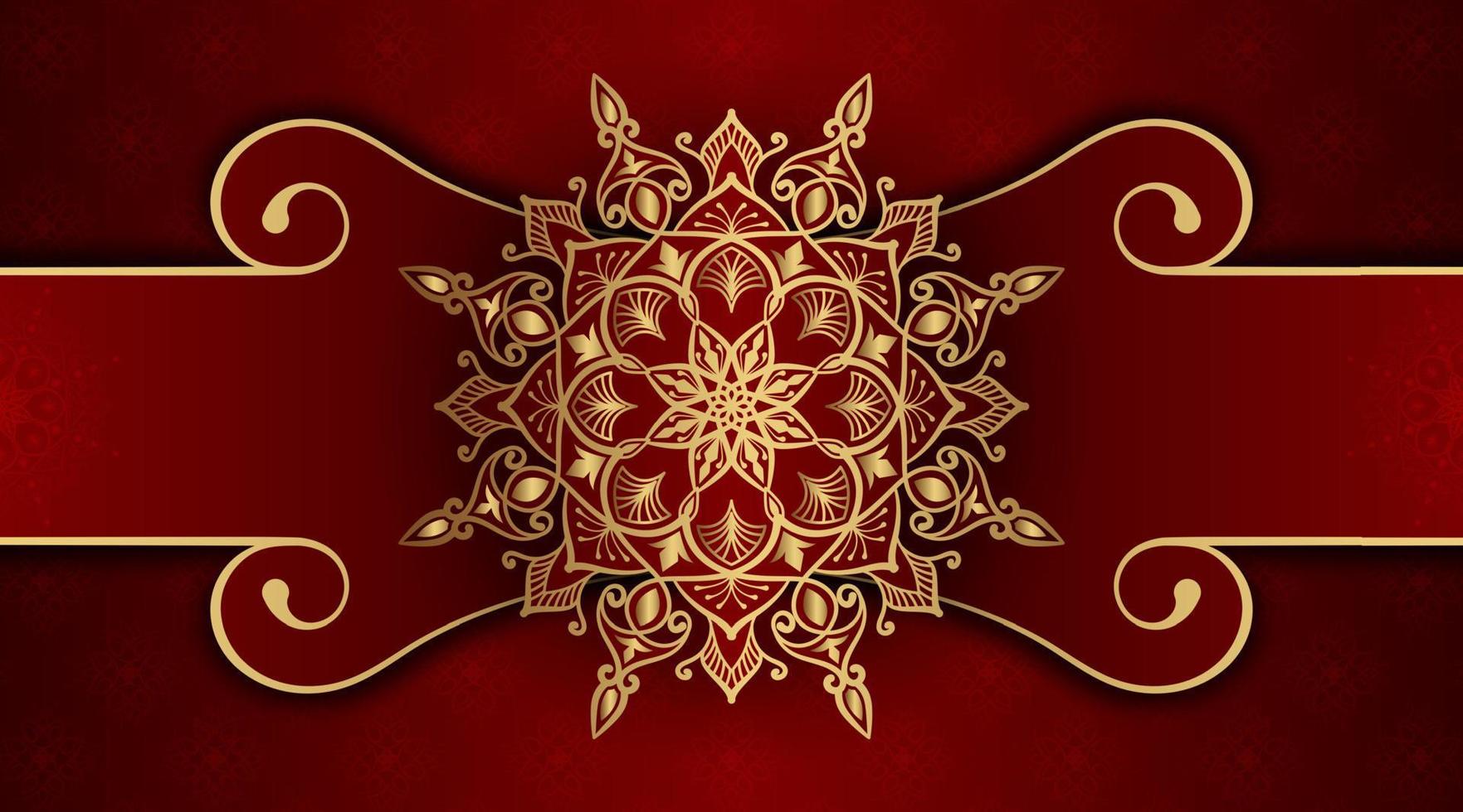 fundo de luxo vermelho, com ornamento de mandala de ouro vetor