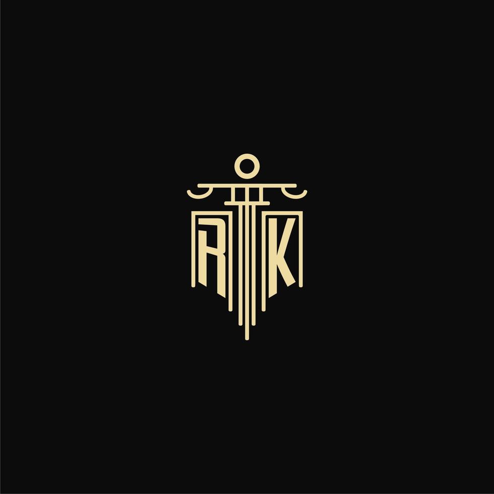 rk inicial monograma para advogados logotipo com pilar Projeto Ideias vetor