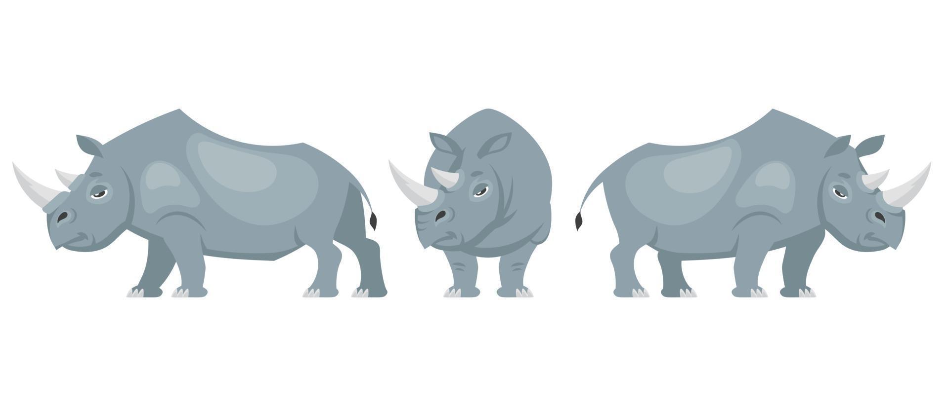 rinoceronte em diferentes poses. vetor