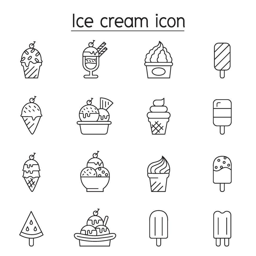 ícone de sorvete definido em estilo de linha fina vetor