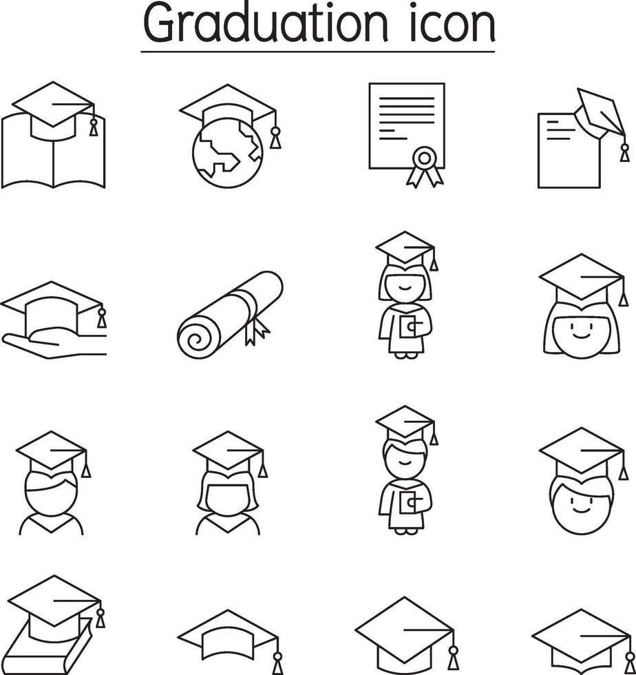 ícone de graduação definido em estilo de linha fina vetor