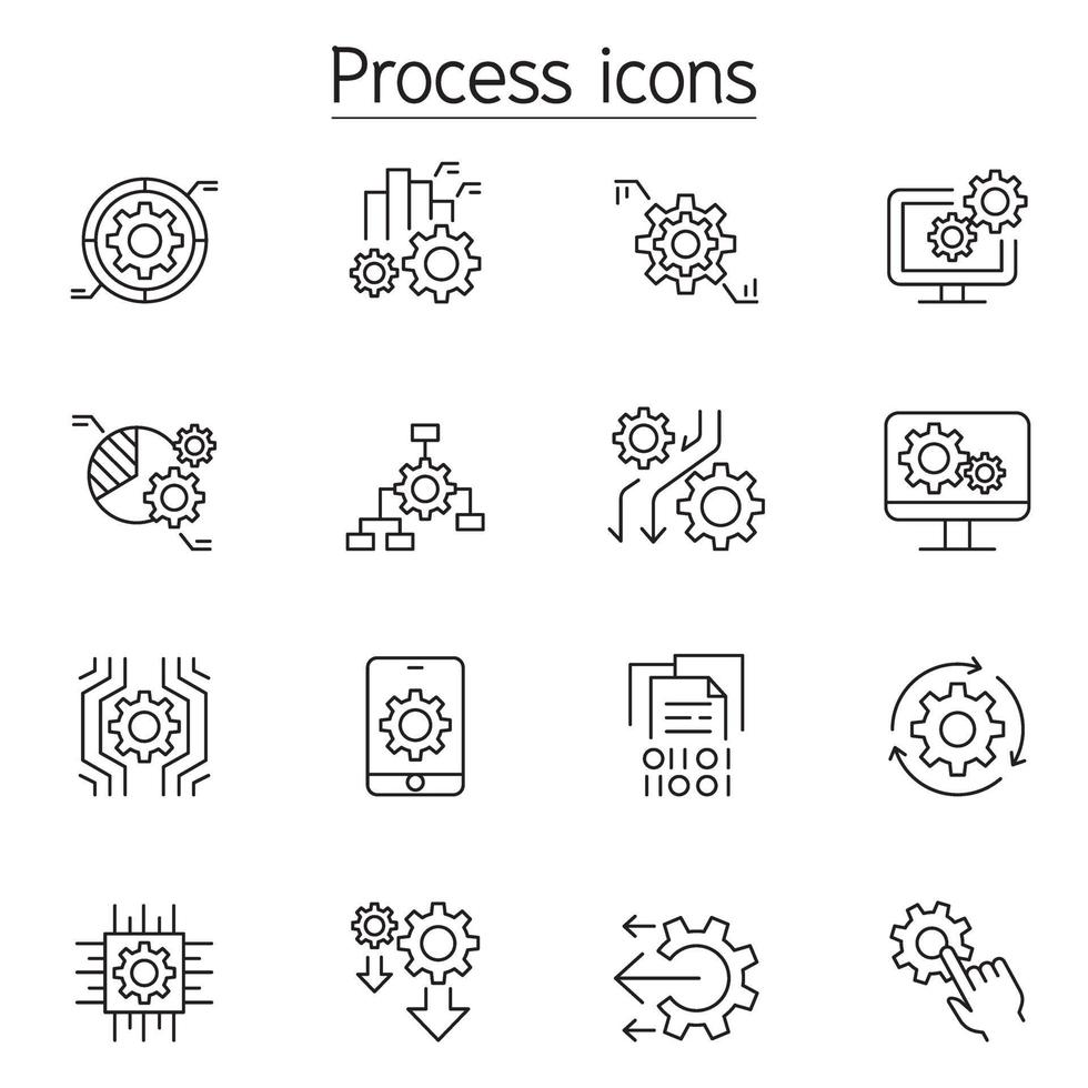 processamento de ícones definidos em estilo de linha fina vetor