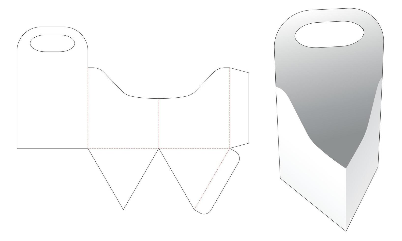 Bandeja triangular de borda curva com molde de alça de corte e vinco vetor