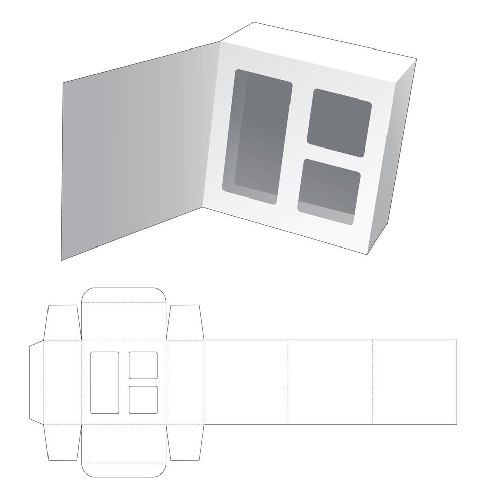 caixa de papelão flip com molde de corte e molde de suporte invisível vetor