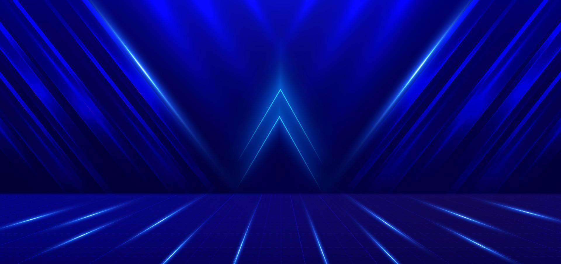elegante scence iluminação Sombrio azul brilhando com iluminação efeito brilhar em Sombrio azul fundo. modelo tecnologia futurista Prêmio prêmio Projeto. vetor