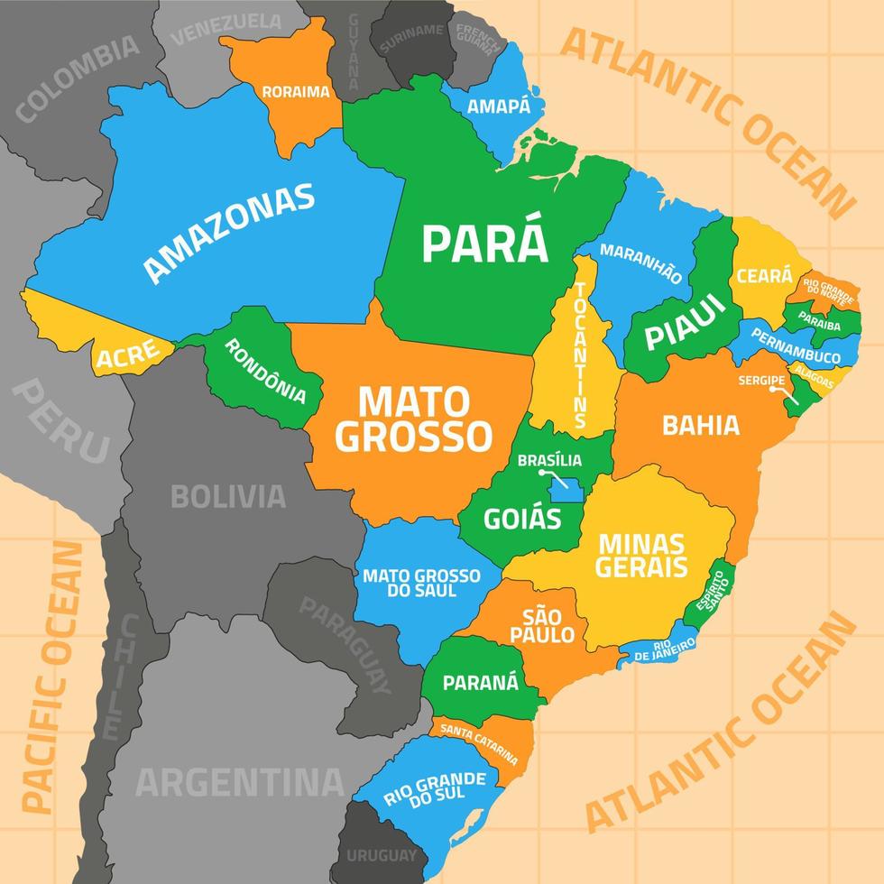 Brasil mapa com região fronteiras vetor
