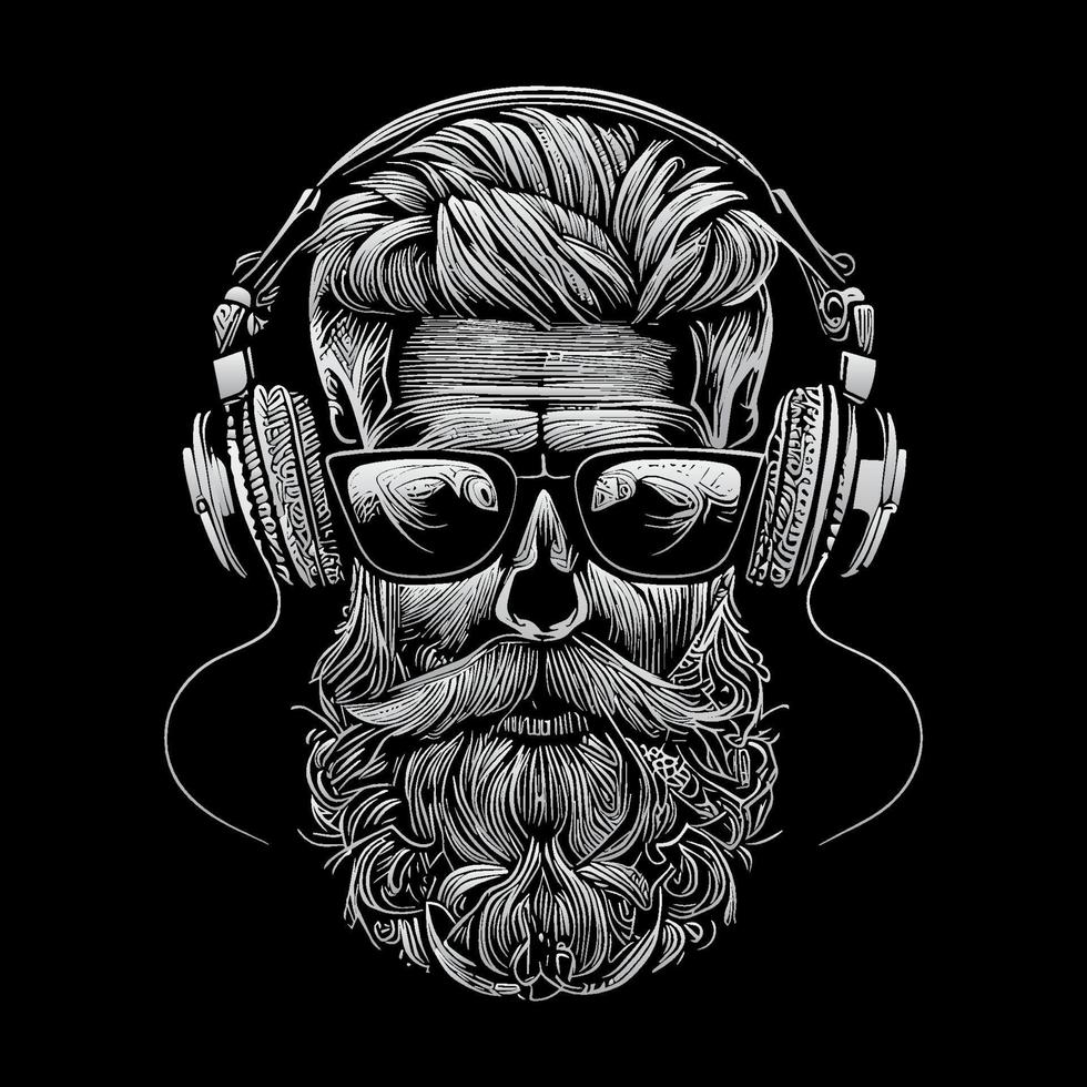 funky hipster crânio vestindo fones de ouvido uma na moda e nervoso ilustração, apresentando uma crânio com à moda fones de ouvido, transmitindo uma sentido do modernidade e musicalidade vetor