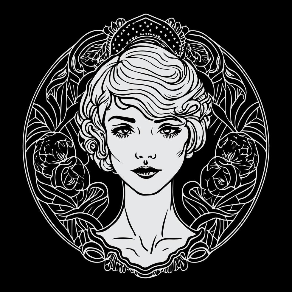 lindo menina ilustração deslumbrante retrato do feminino graça e elegância. dela delicado características e cativante olhar exalar uma Eterno beleza vetor