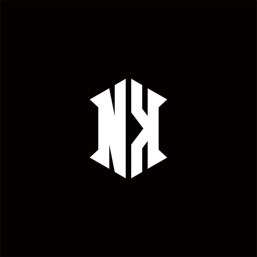nk logotipo monograma com escudo forma desenhos modelo vetor