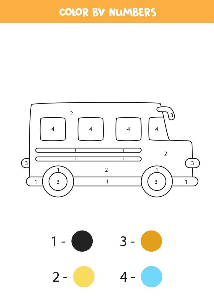 ônibus escolar colorido dos desenhos animados por números. planilha de transporte. vetor