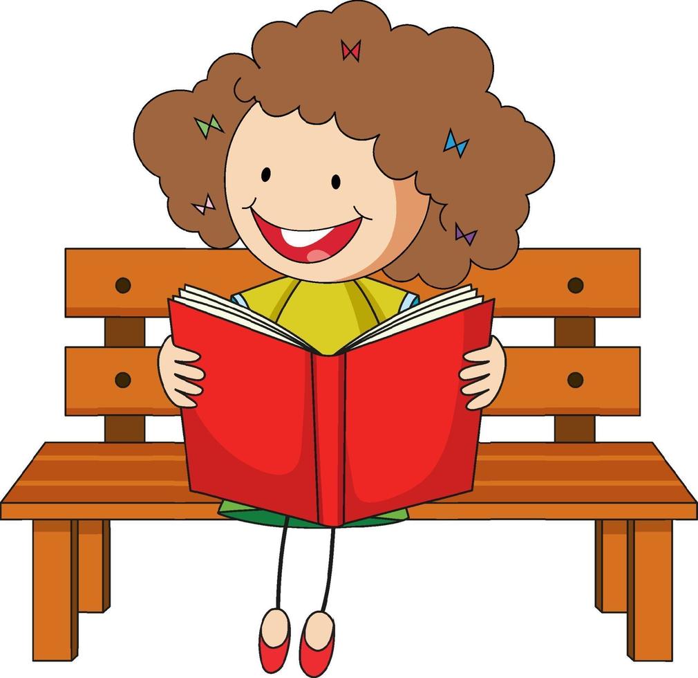 uma menina lendo livro doodle personagem de desenho animado vetor