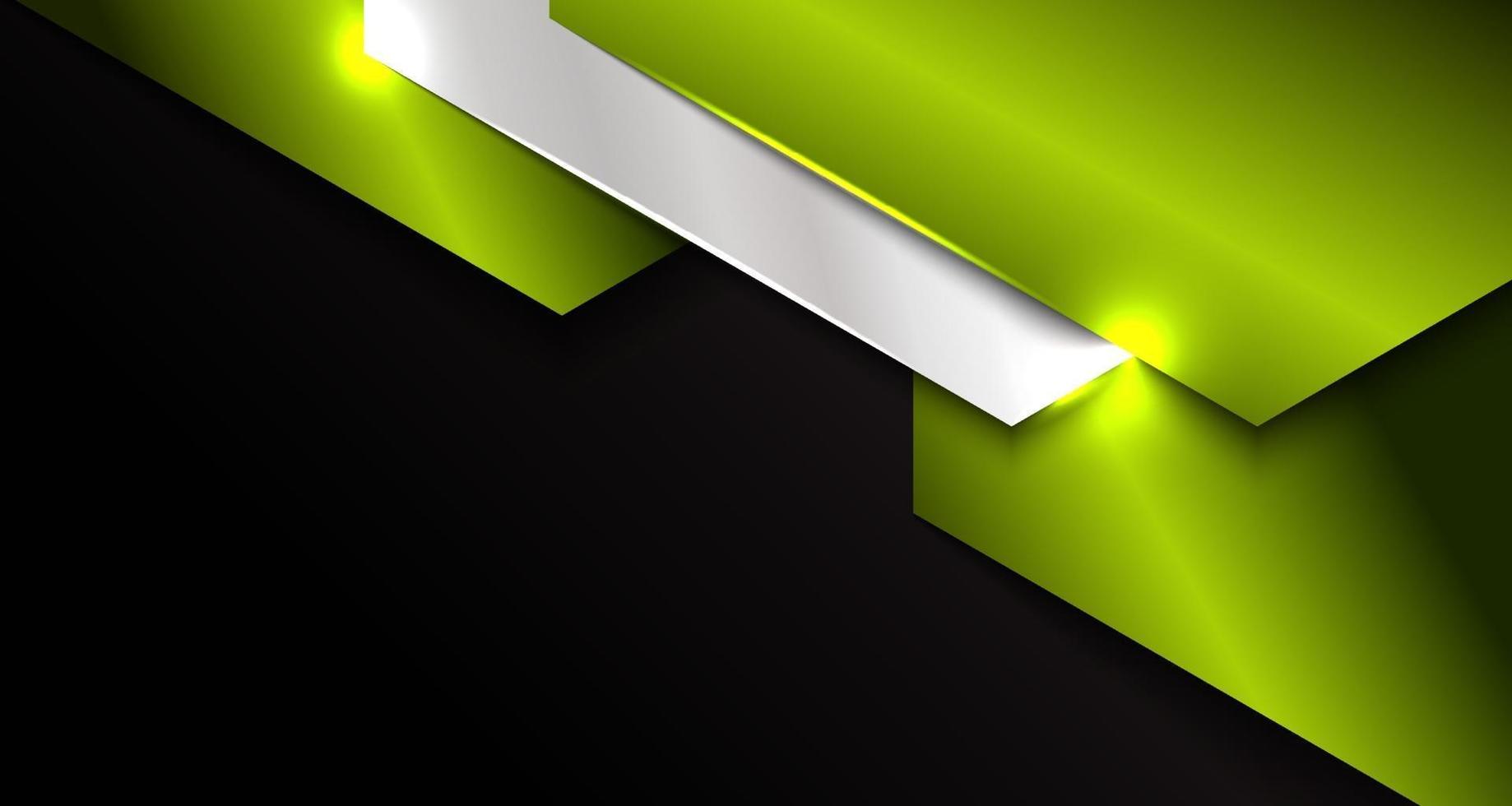 banner web template abstrato verde e prata metálico metálico camada sobreposta geométrica em fundo preto vetor