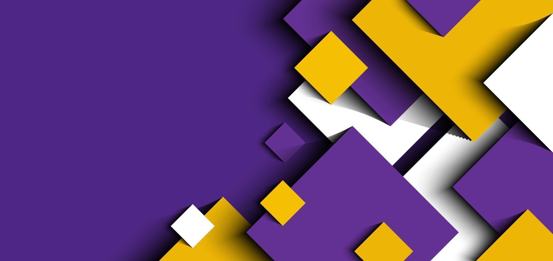 fundo abstrato 3d roxo, amarelo, quadrados geométricos brancos forma projeto papel corte estilo vetor