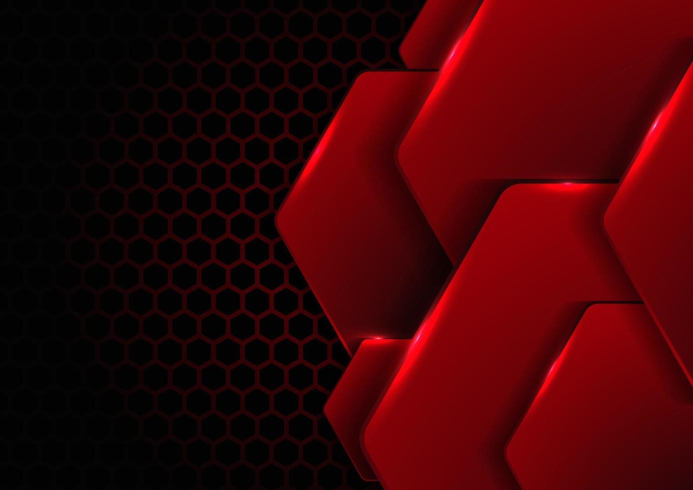 hexágono metálico preto e vermelho abstrato com iluminação em hexágonos textura padrão tecnologia inovação conceito de fundo vetor