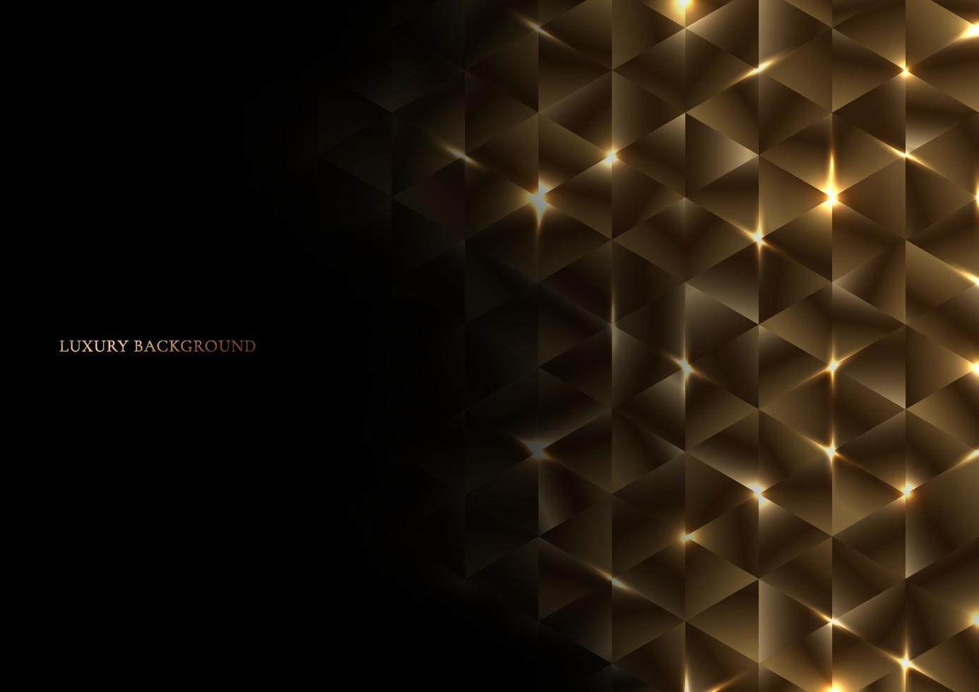 Padrão de luxo de forma de triângulo geométrico abstrato dourado com iluminação em fundo preto vetor