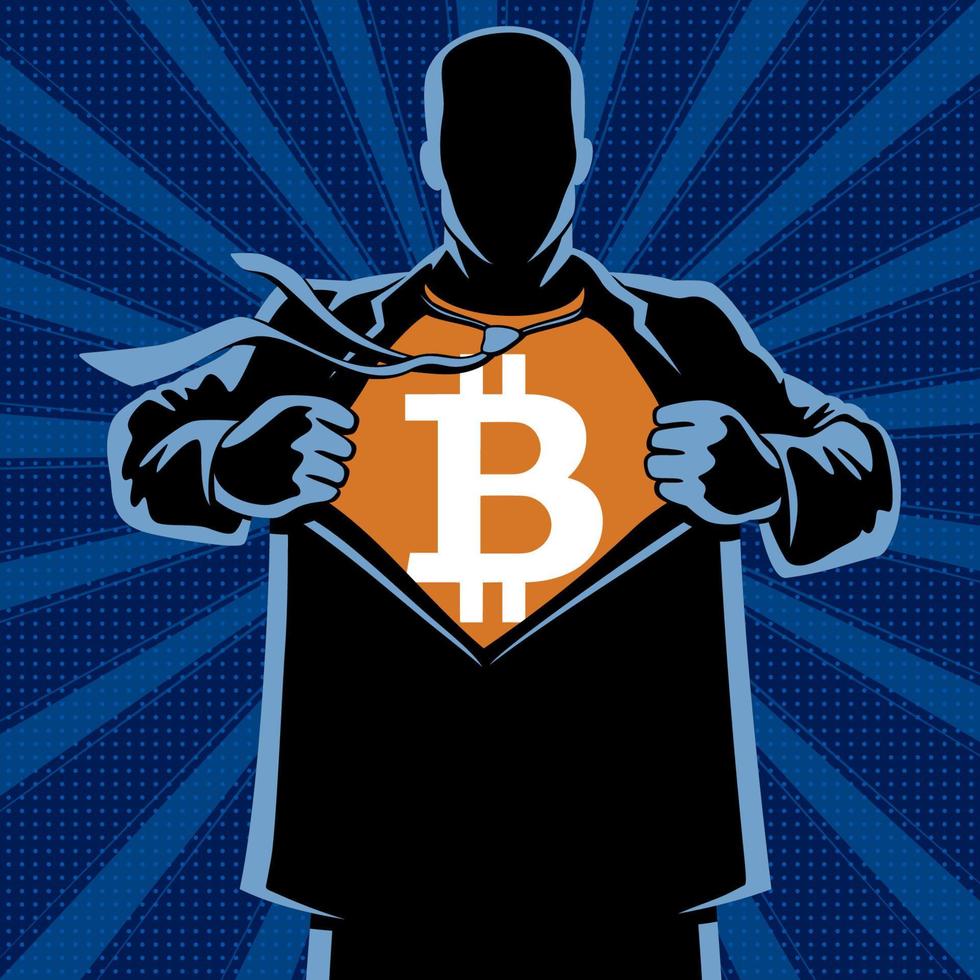 bitcoin Super heroi debaixo cobrir vetor